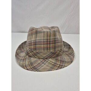 Stetson Fedora Hat Fitted Men's L Beige Plaid Linen Lined Lightweight Breathable